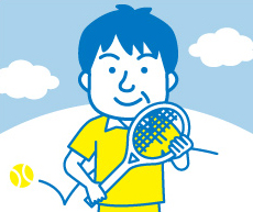 テニスラケットを持ったBさんのイラスト